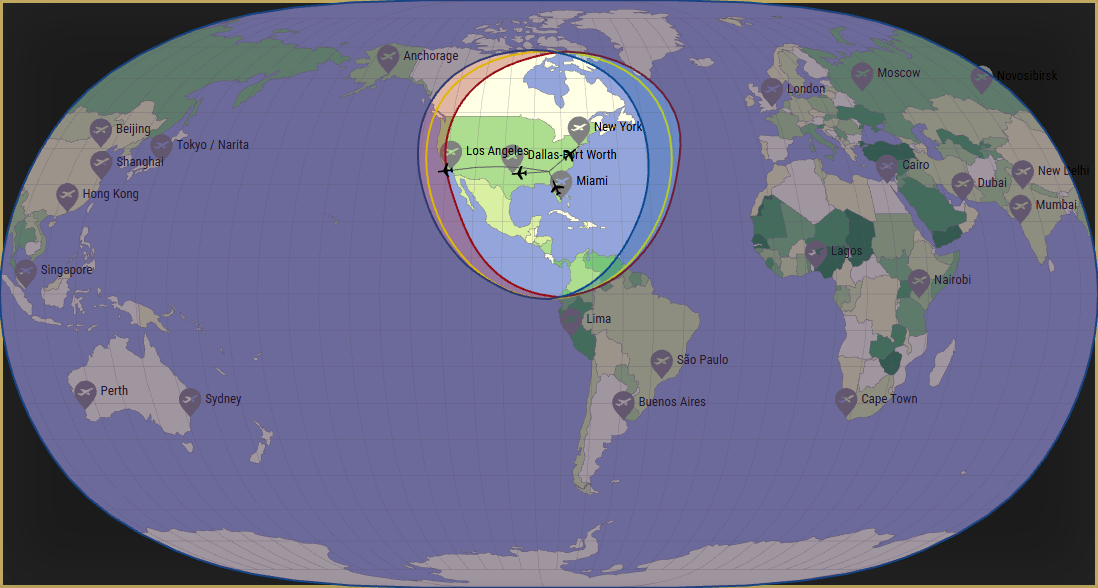 Interactive SVG map showing the flight range of a 737-400 from Hartsfield Jackson Atlanta International Airport (ATL) with real wind data.
