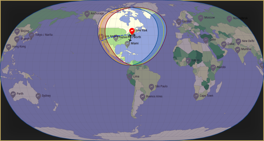 Interactive SVG map showing the flight range of a 737-400 from John F Kennedy International Airport (JFK) with real wind data.