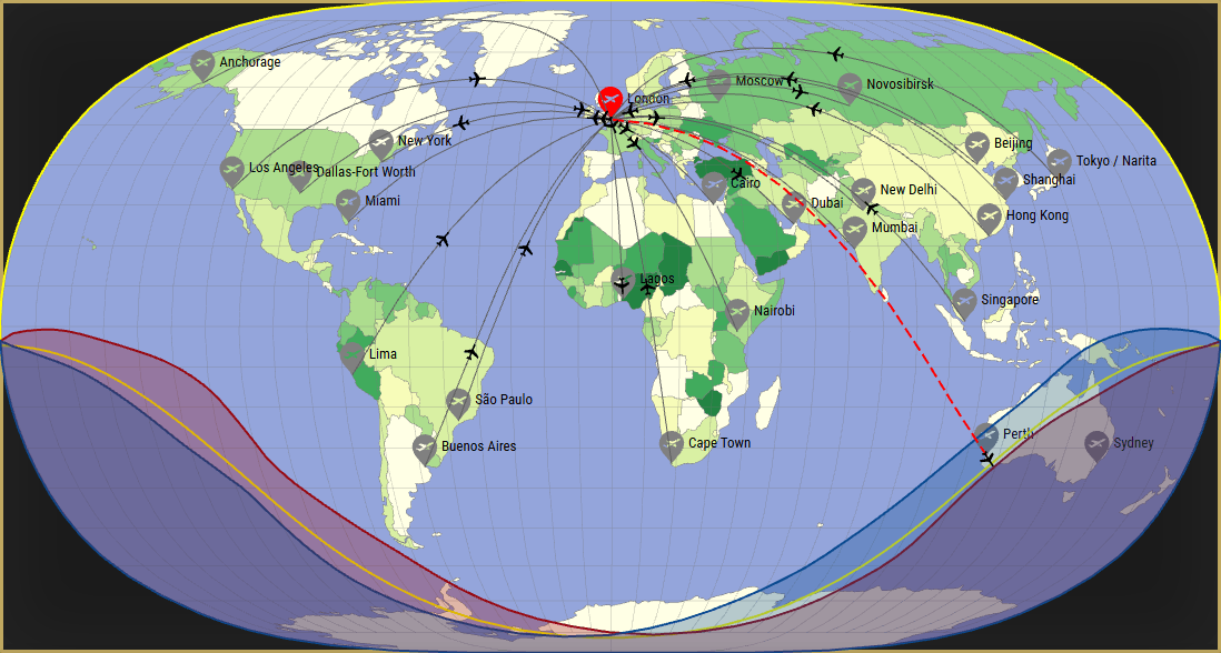 Interactive SVG map showing the flight range of a 787-8 Dreamliner from London Heathrow Airport (LHR) with real wind data.