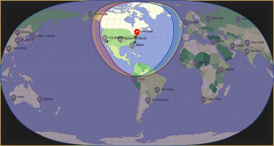 Interactive SVG map showing the flight range of a A320 from John F Kennedy International Airport (JFK) with real wind data.