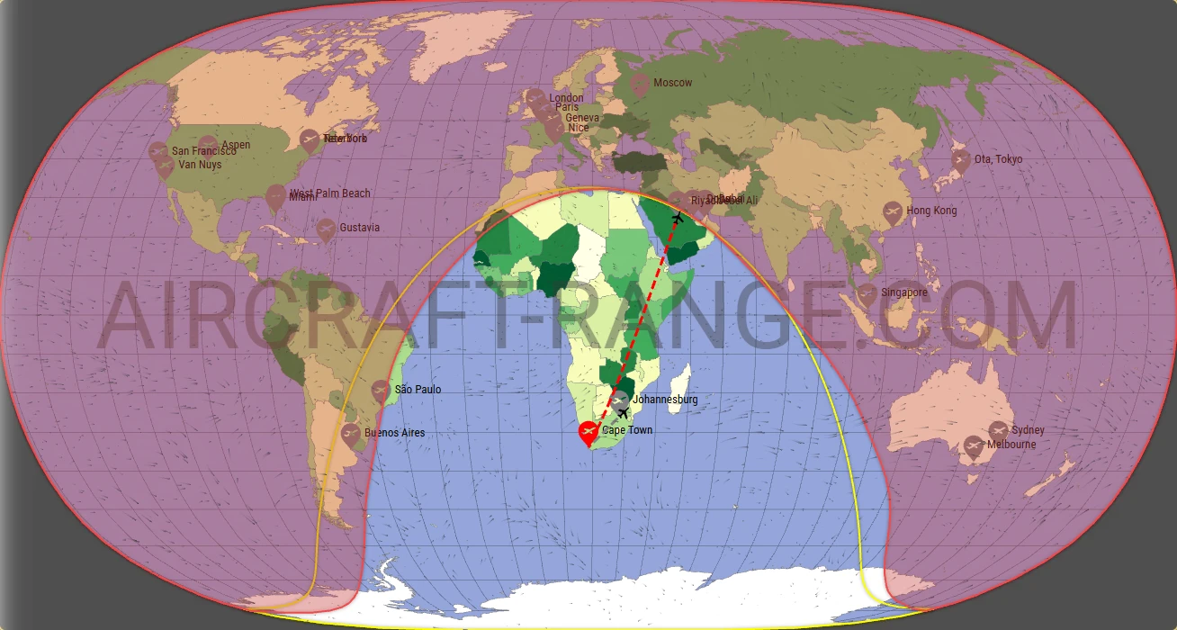 Challenger 650 broker route map from Cape Town International Airport (FACT)