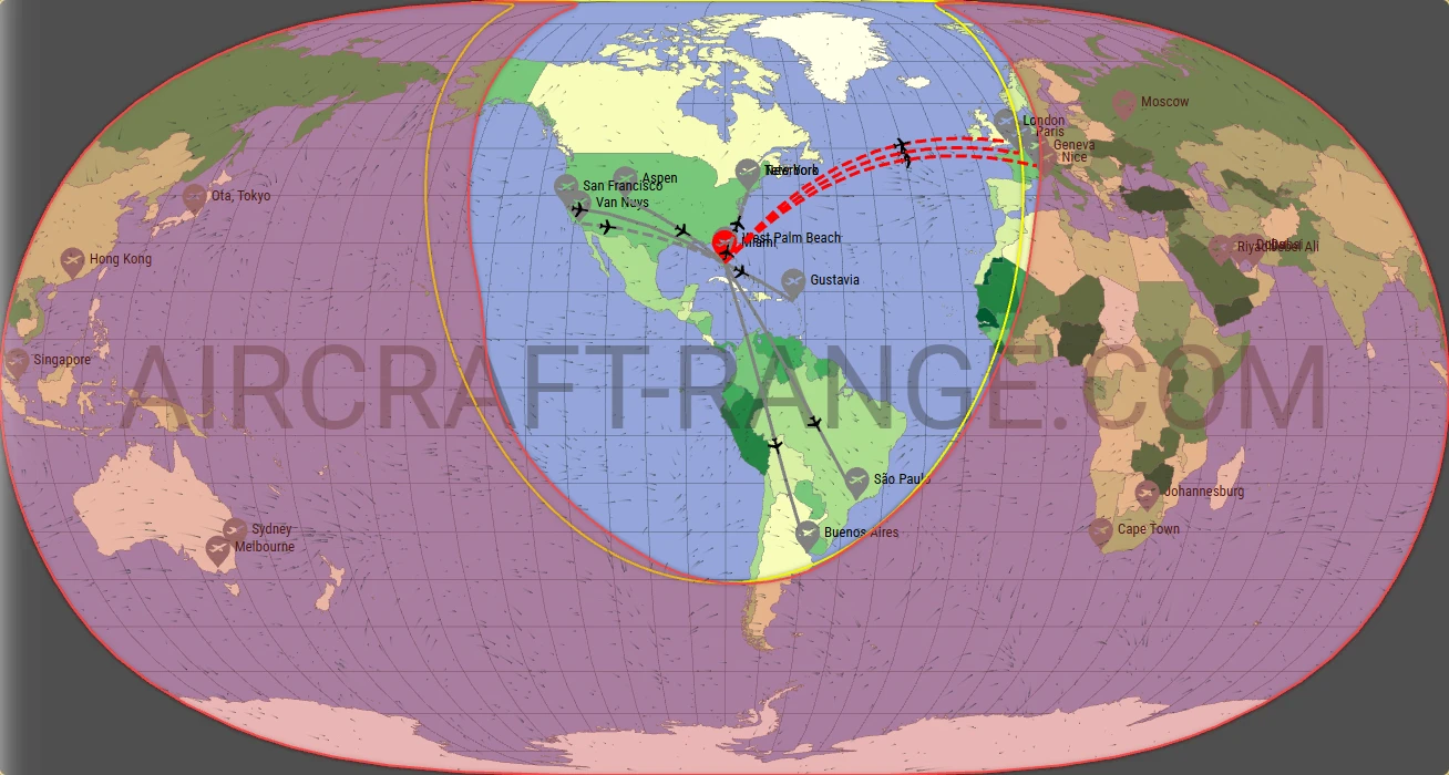 Challenger 650 broker route map from Miami-Opa Locka Executive Airport (KOPF)