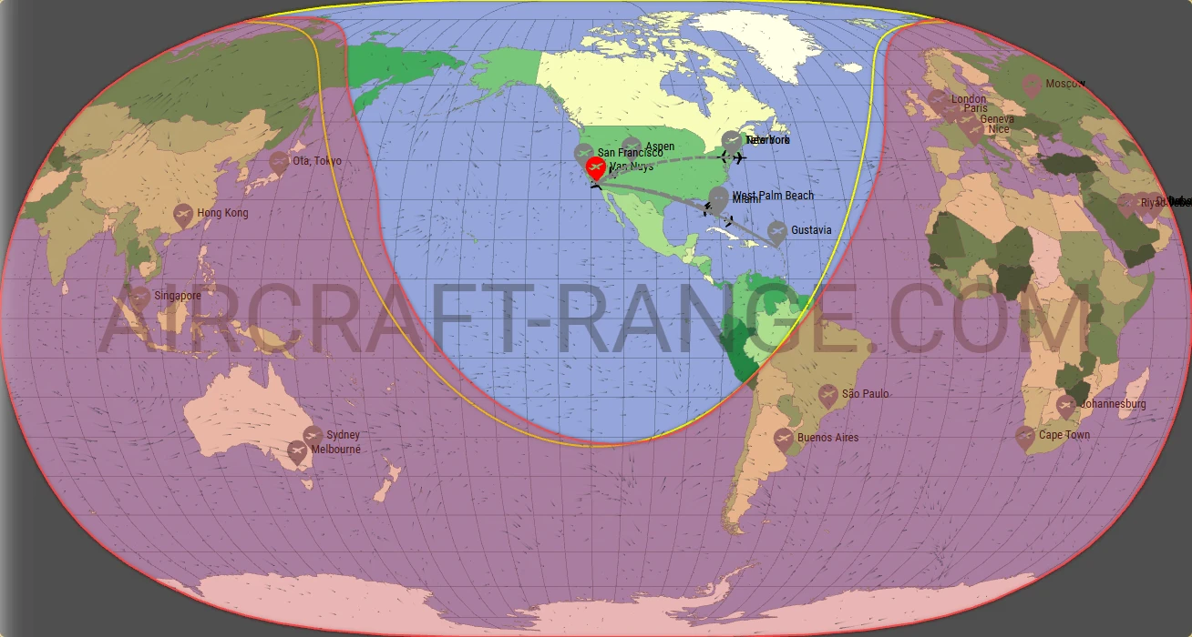 Challenger 650 broker route map from Van Nuys Airport (KVNY)
