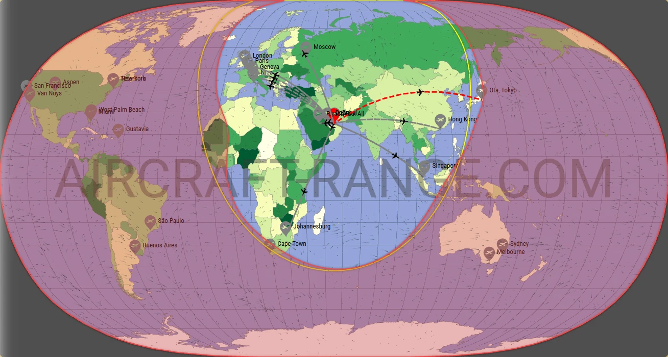 Challenger 650 broker route map from Al Maktoum International Airport (OMDW)