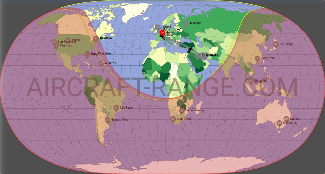 Citation Longitude broker route map from Geneva International Airport (LSGG)