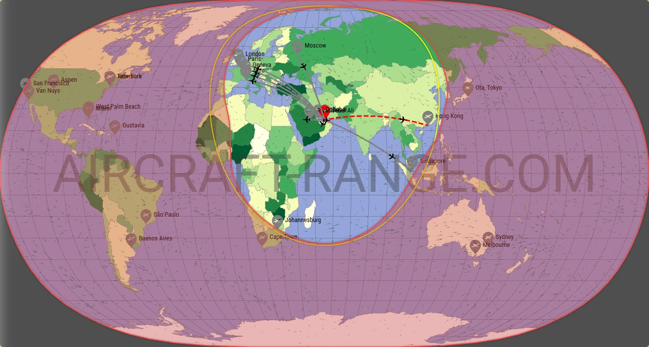 Citation Longitude broker route map from Al Maktoum International Airport (OMDW)