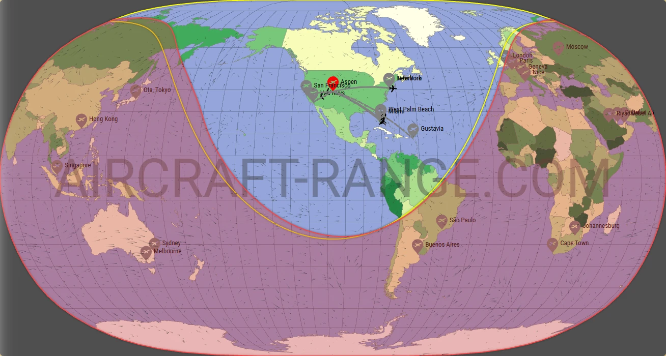 Embraer Praetor 600 broker route map from Aspen-Pitkin County Airport (Sardy Field) (KASE)