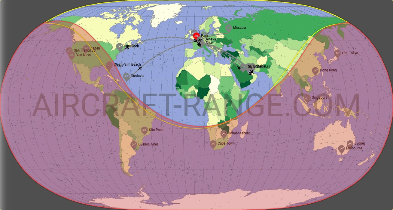Embraer Praetor 600 broker route map from Paris-Le Bourget International Airport (LFPB)