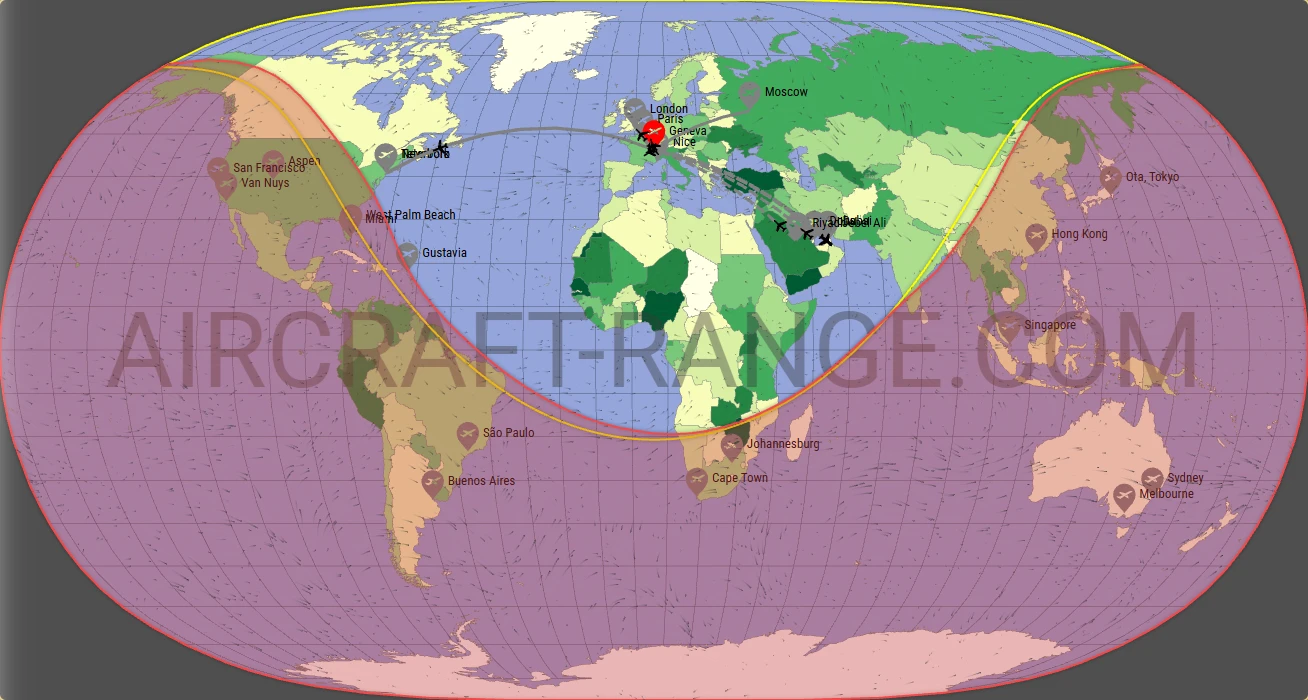 Embraer Praetor 600 broker route map from Geneva International Airport (LSGG)