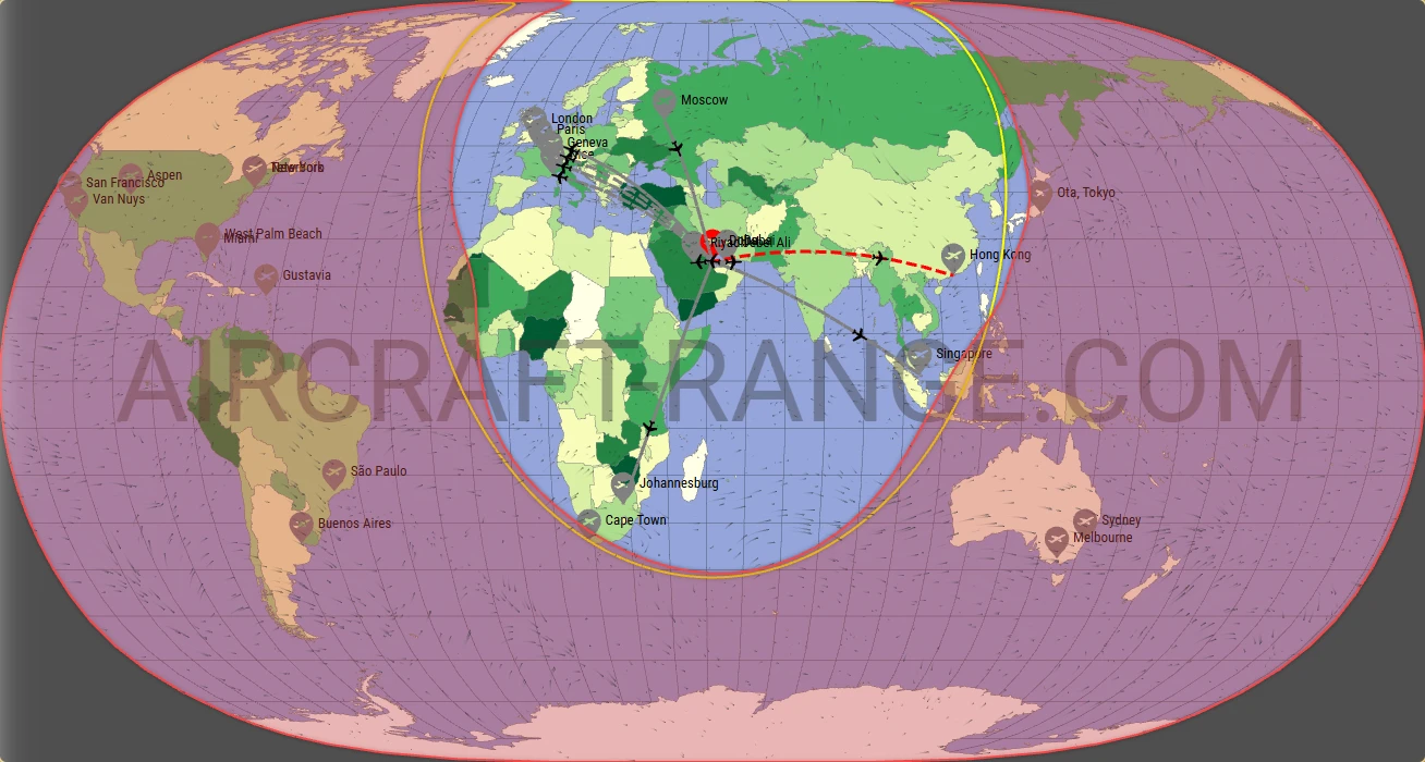 Embraer Praetor 600 broker route map from Hamad International Airport (OTHH)