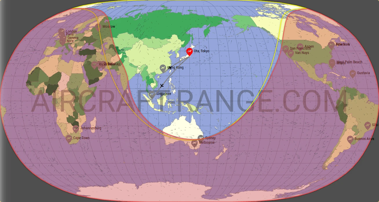 Embraer Praetor 600 broker route map from Tokyo Haneda International Airport (RJTT)