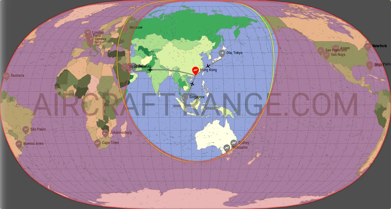 Embraer Praetor 600 broker route map from Hong Kong International Airport (VHHH)