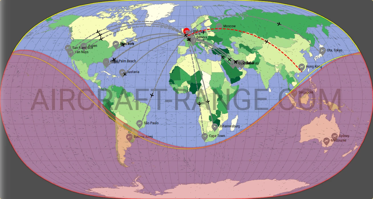 Falcon 6X broker route map from London City Airport (EGLC)