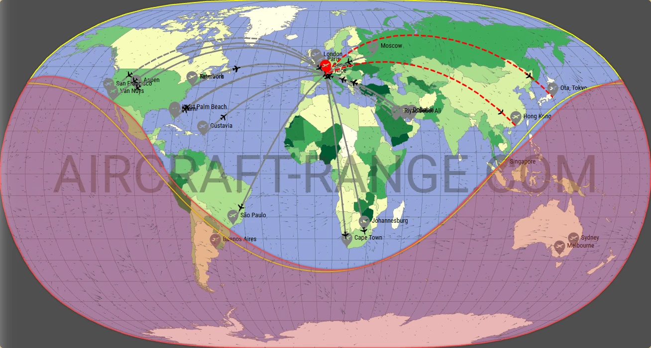 Falcon 6X broker route map from Geneva International Airport (LSGG)
