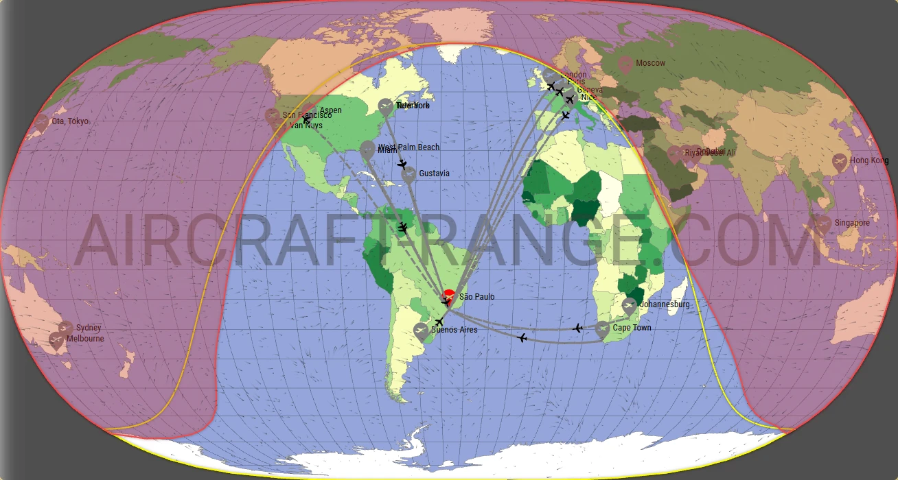 Falcon 6X broker route map from São Paulo/Guarulhos–Governor André Franco Montoro International Airport (SBGR)