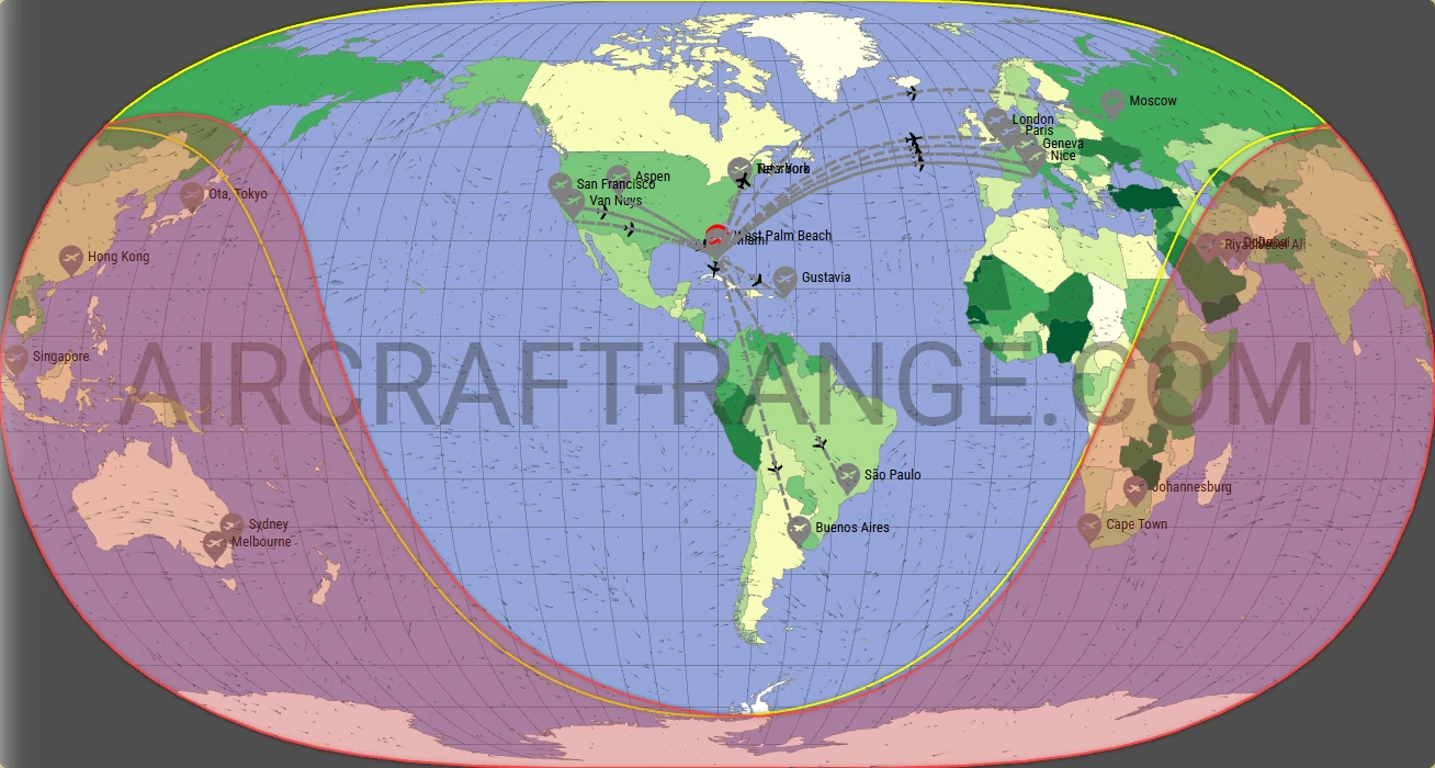 Falcon 7X broker route map from Palm Beach International Airport (KPBI)