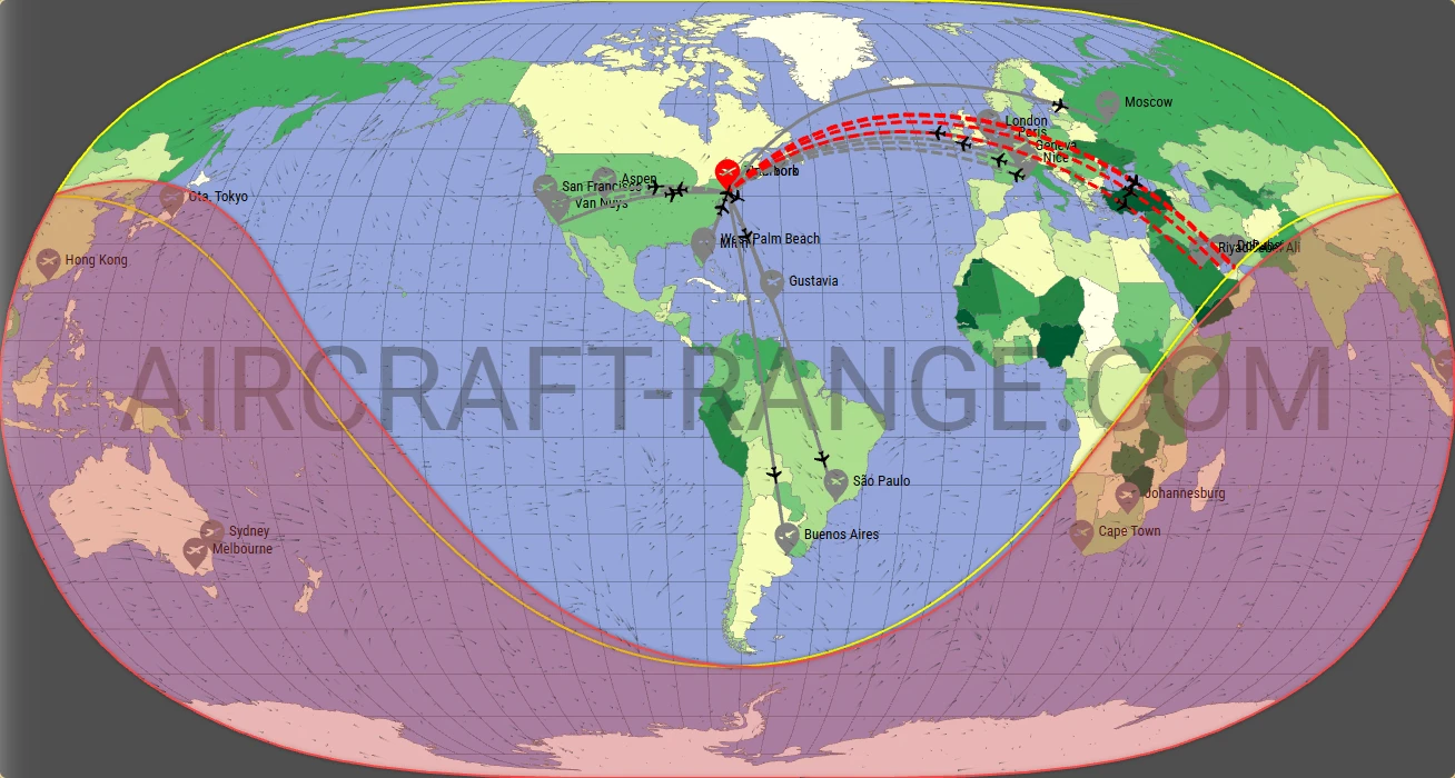 Falcon 7X broker route map from Teterboro Airport (KTEB)