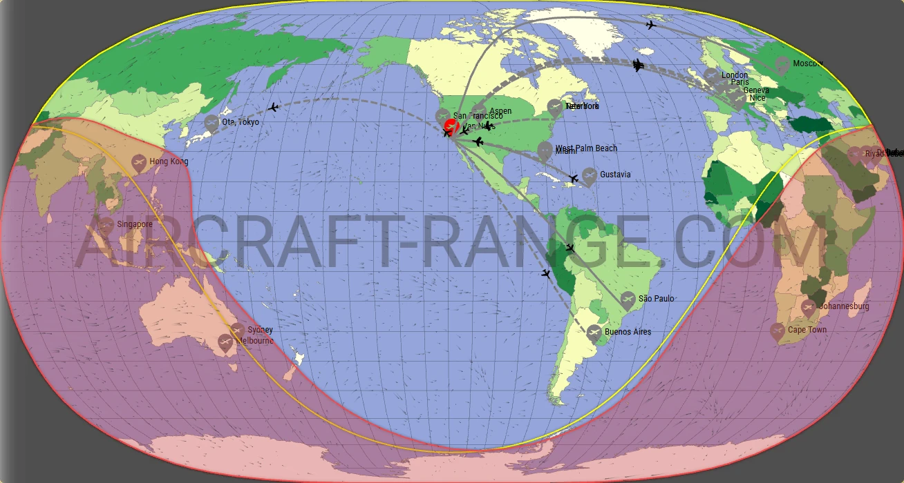 Falcon 8X broker route map from Van Nuys Airport (KVNY)