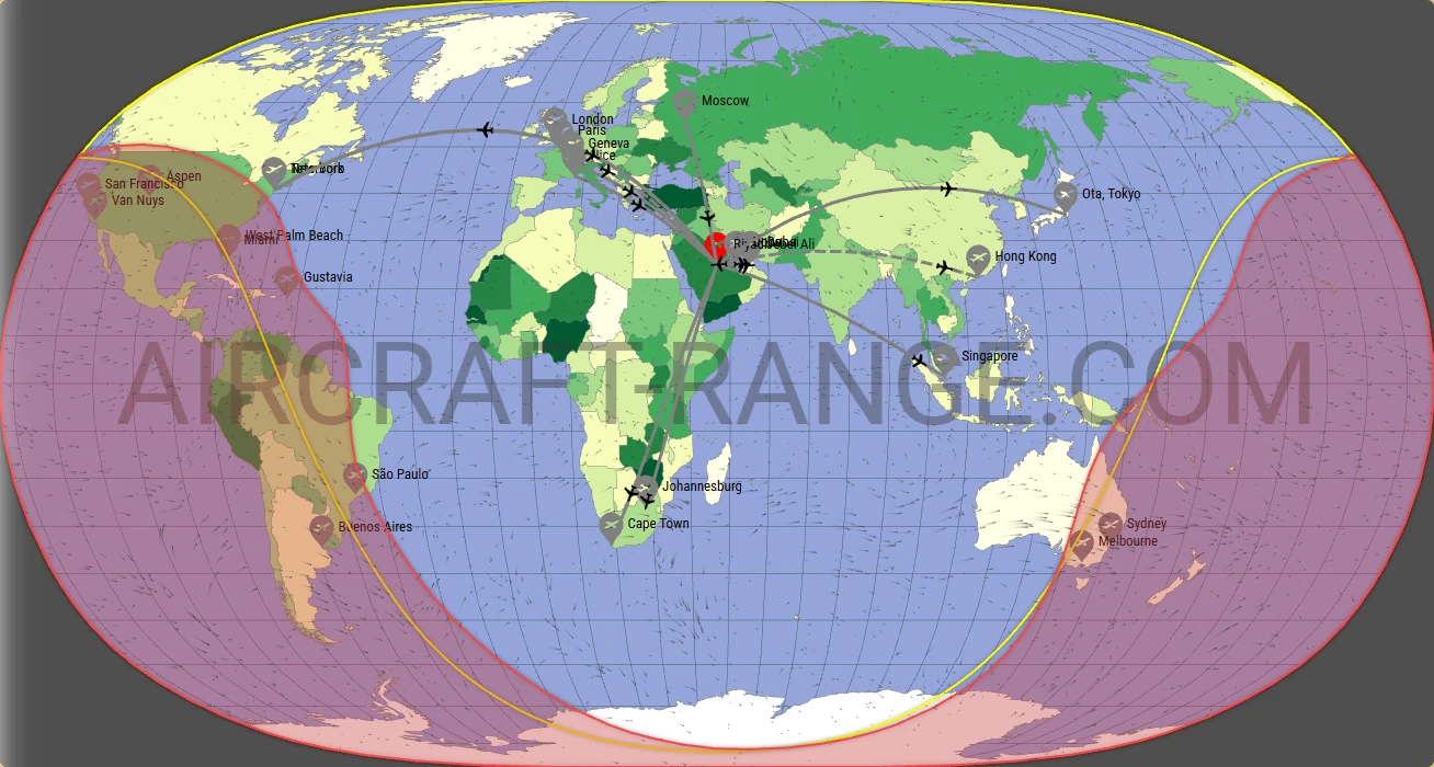 Falcon 8X broker route map from King Khalid International Airport (OERK)