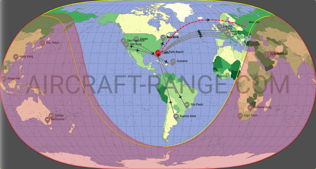 Global 5000 broker route map from Miami-Opa Locka Executive Airport (KOPF)