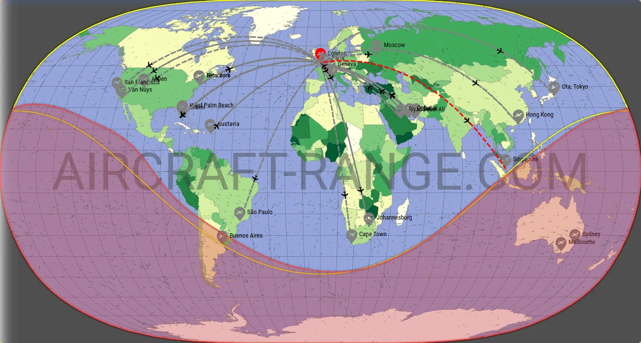 Global 6000 broker route map from London City Airport (EGLC)