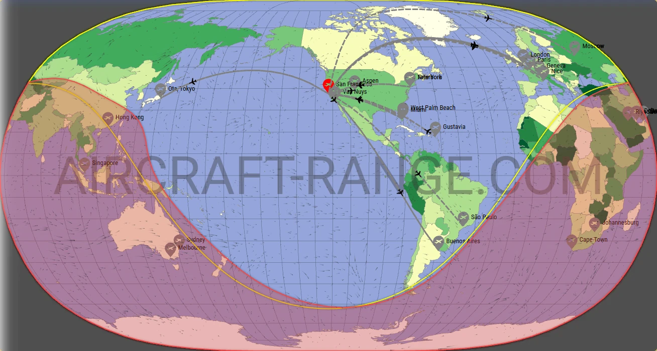 Global 6000 broker route map from San Francisco International Airport (KSFO)