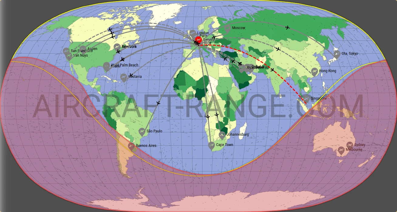 Global 6000 broker route map from Geneva International Airport (LSGG)