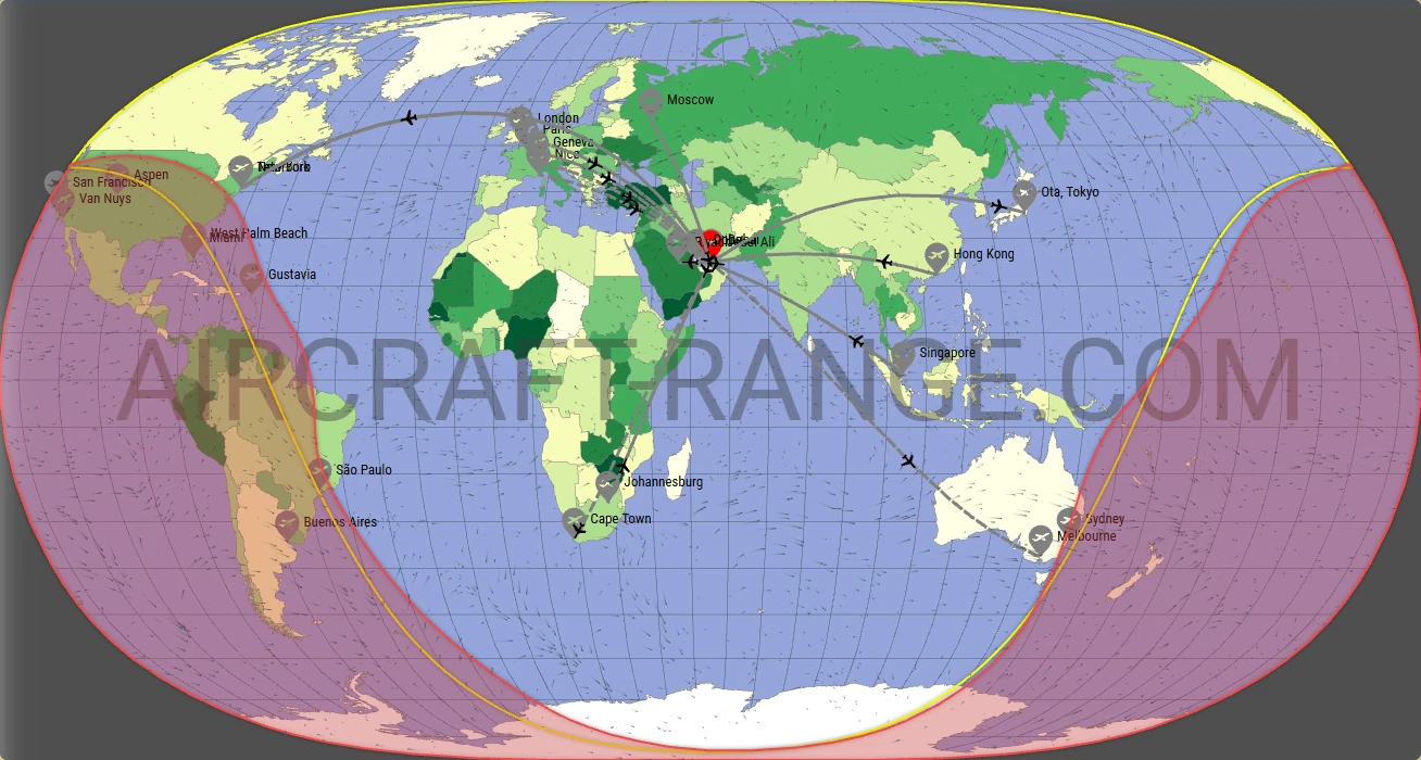 Global 6500 broker route map from Al Maktoum International Airport (OMDW)