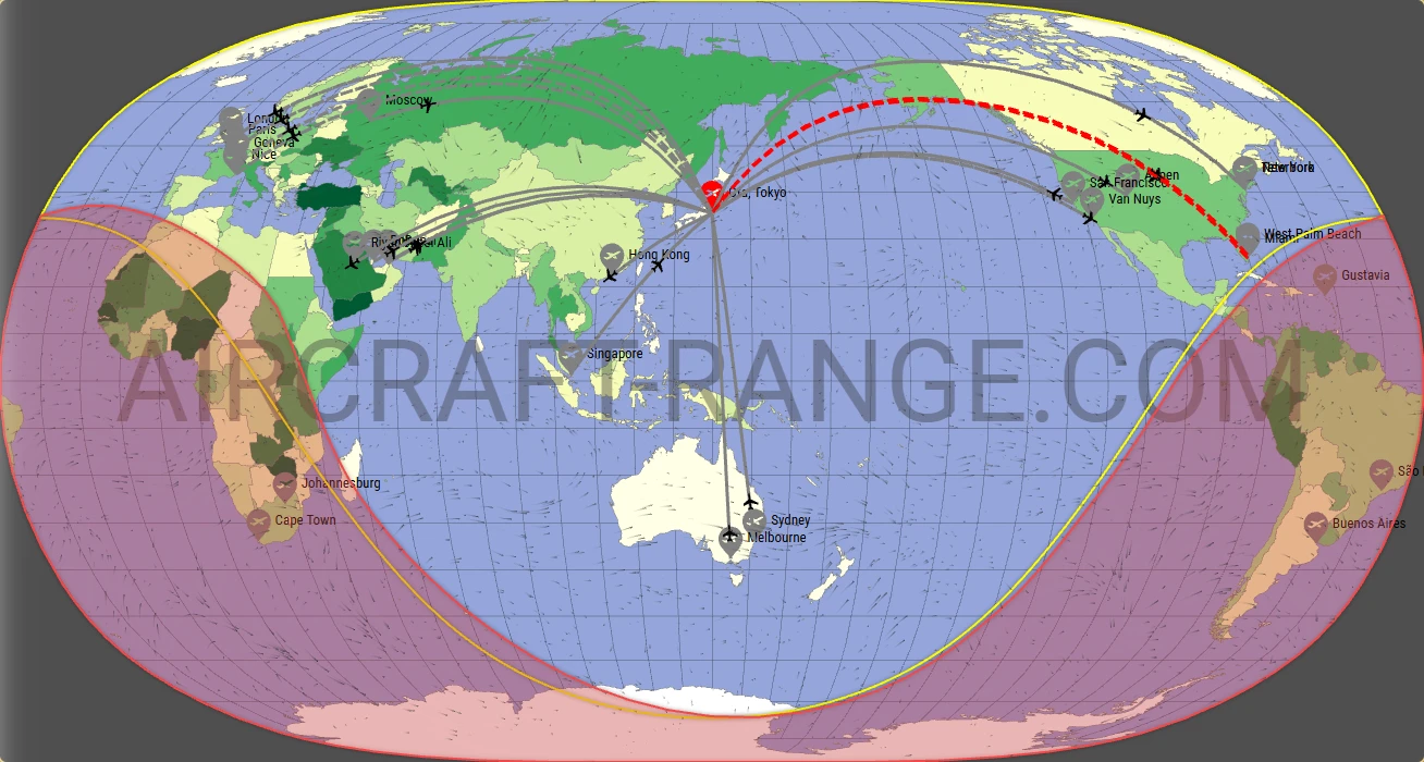 Global 6500 broker route map from Tokyo Haneda International Airport (RJTT)