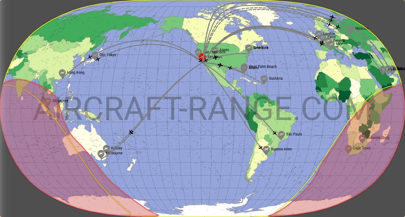 Global 7500 broker route map from Van Nuys Airport (KVNY)