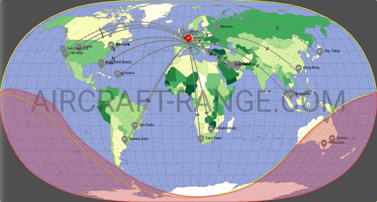 Global 7500 broker route map from Geneva International Airport (LSGG)