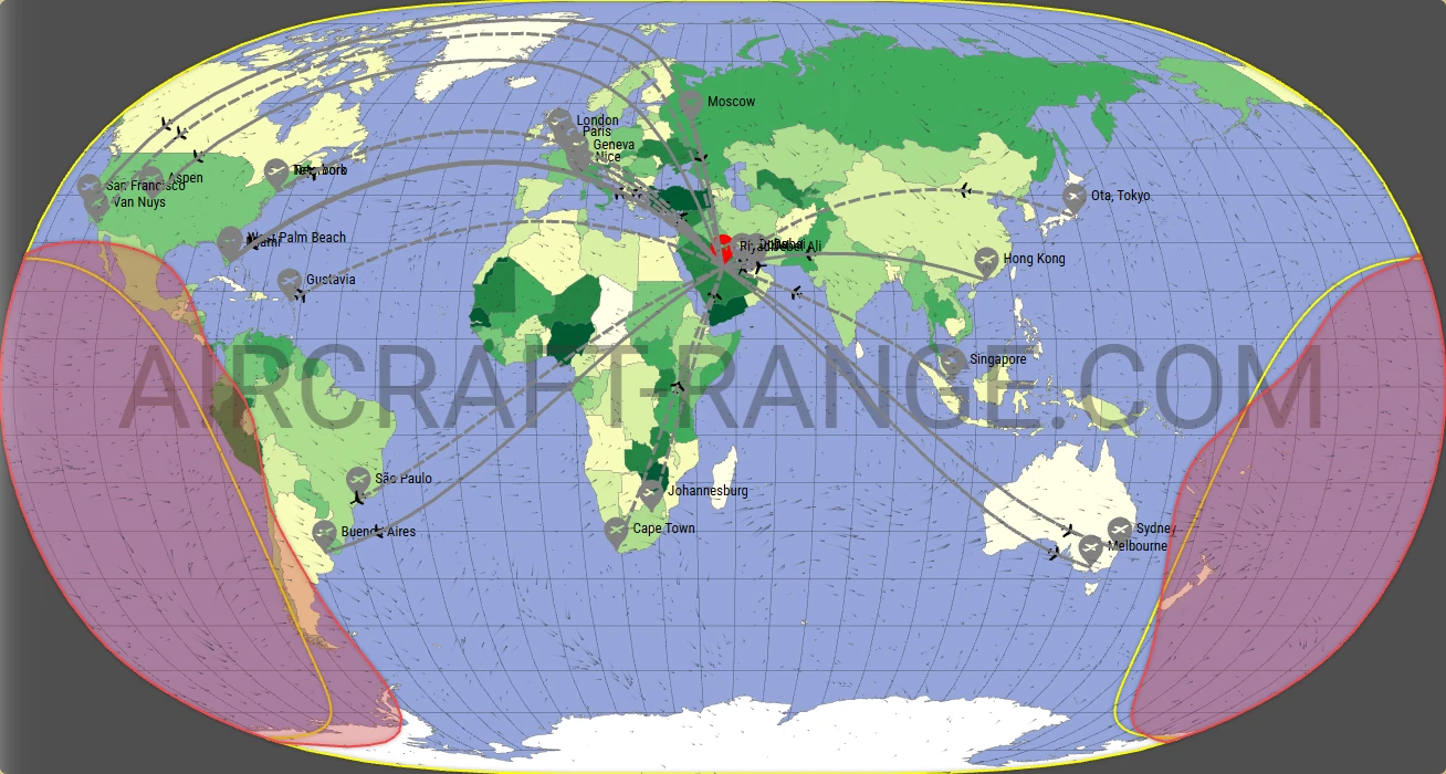 Global 7500 broker route map from King Khalid International Airport (OERK)