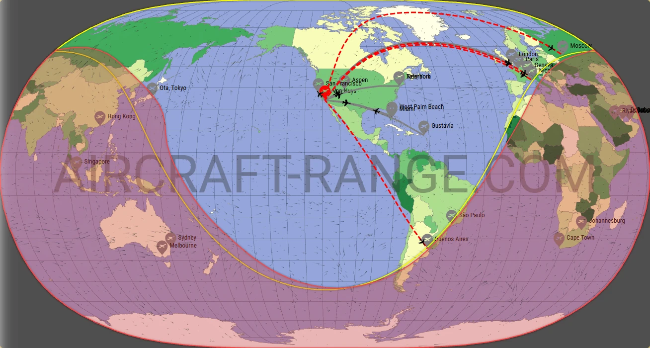 Gulfstream G500 broker route map from Van Nuys Airport (KVNY)