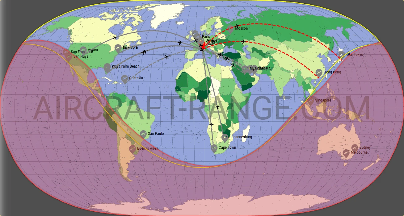 Gulfstream G500 broker route map from Nice-Côte d'Azur Airport (LFMN)