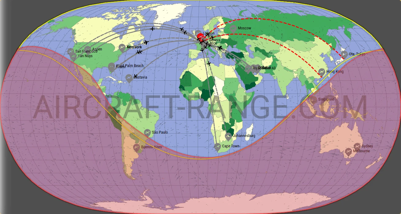 Gulfstream G500 broker route map from Paris-Le Bourget International Airport (LFPB)