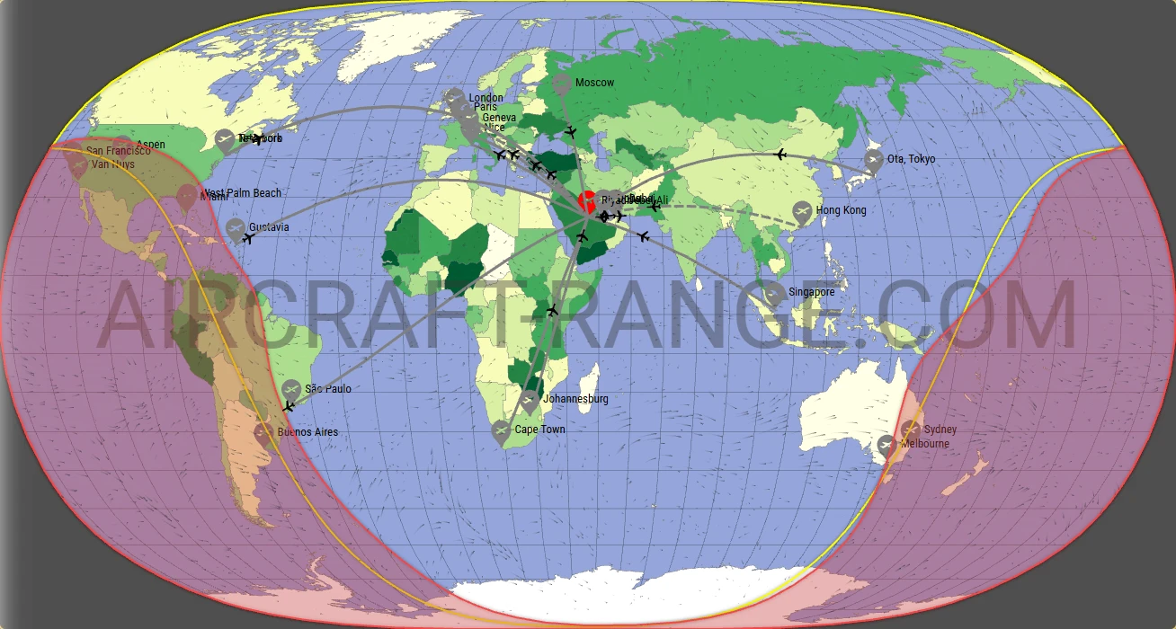 Gulfstream G550 broker route map from King Khalid International Airport (OERK)