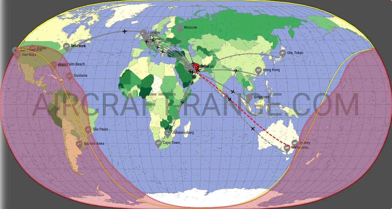Gulfstream G550 broker route map from Al Maktoum International Airport (OMDW)