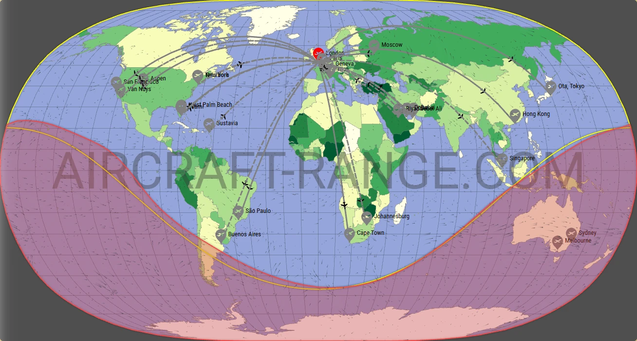 Gulfstream G600 broker route map from London City Airport (EGLC)