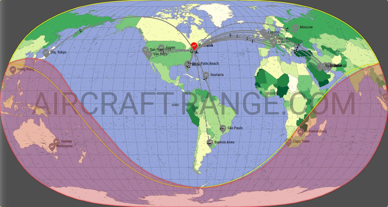 Gulfstream G600 broker route map from Teterboro Airport (KTEB)