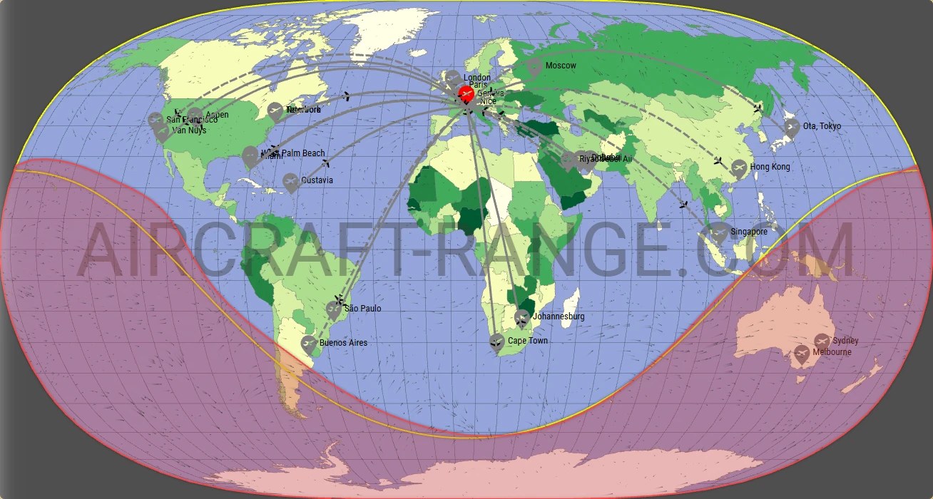 Gulfstream G600 broker route map from Geneva International Airport (LSGG)