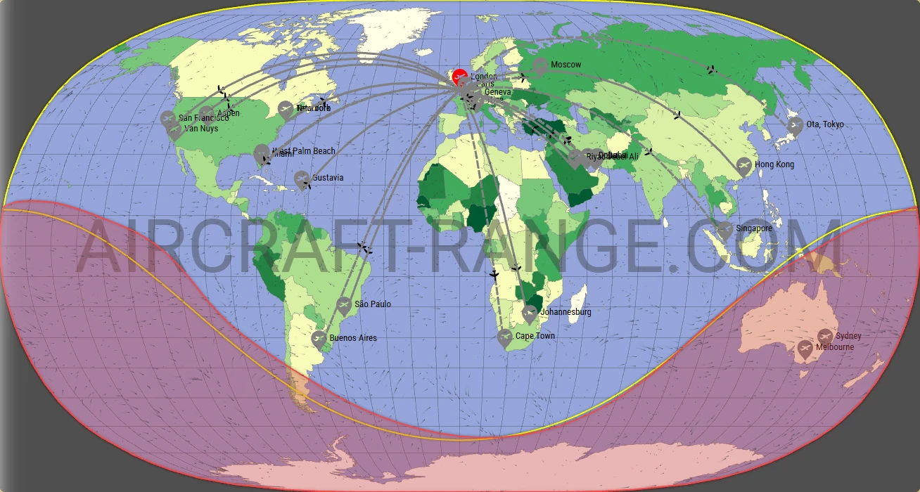 Gulfstream G650 broker route map from London City Airport (EGLC)