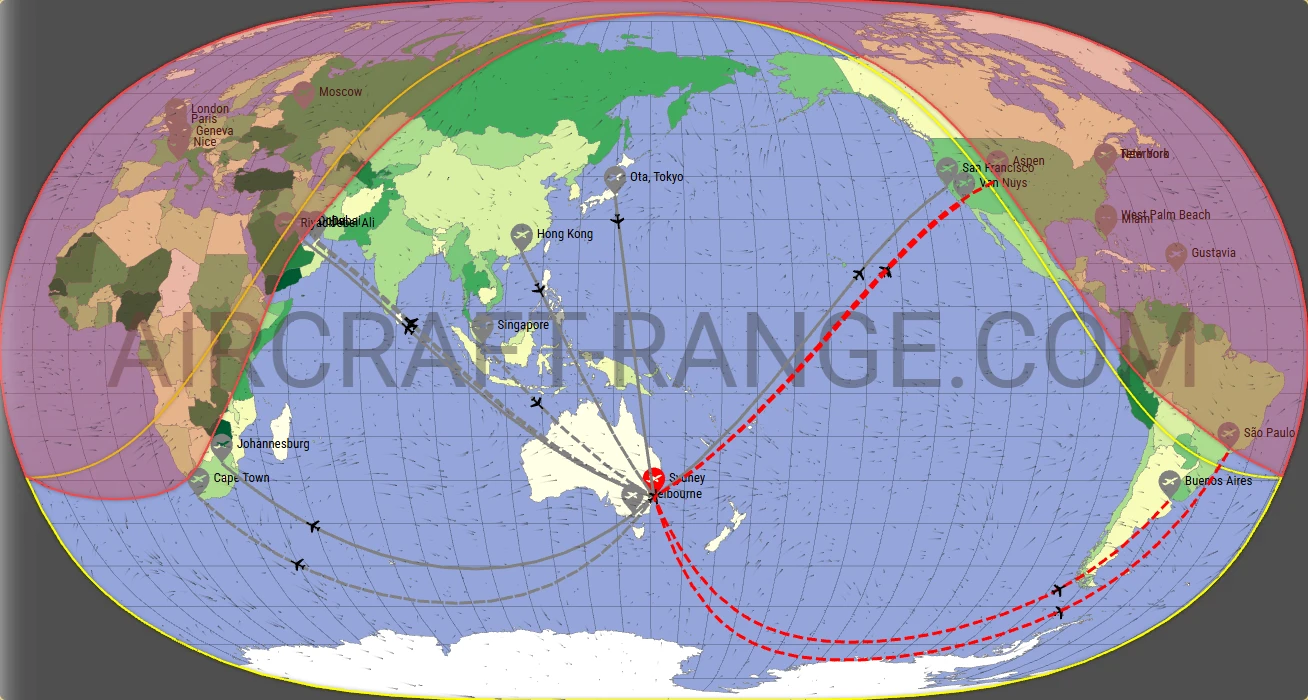 Gulfstream G650 broker route map from Sydney Kingsford Smith International Airport (YSSY)