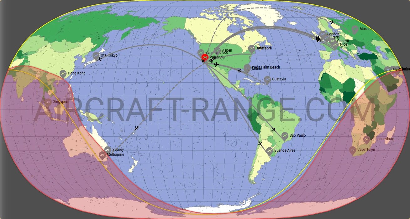 Gulfstream G650ER broker route map from Van Nuys Airport (KVNY)
