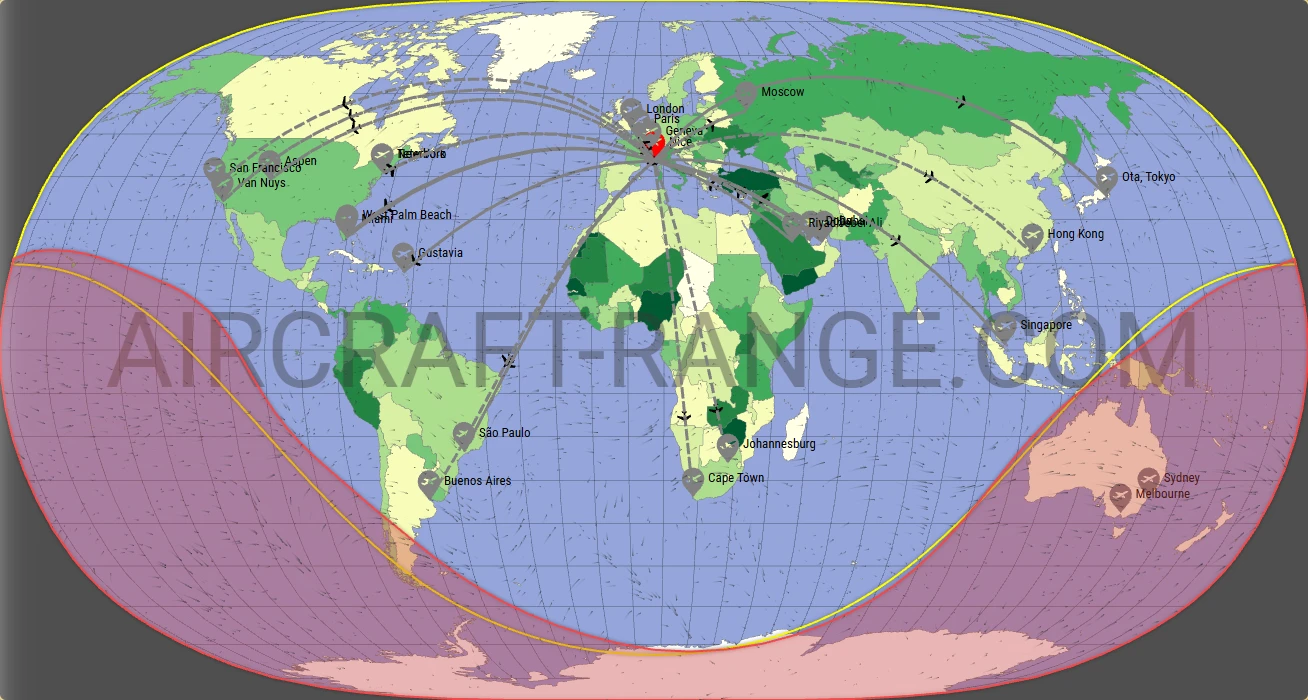 Gulfstream G650ER broker route map from Nice-Côte d'Azur Airport (LFMN)