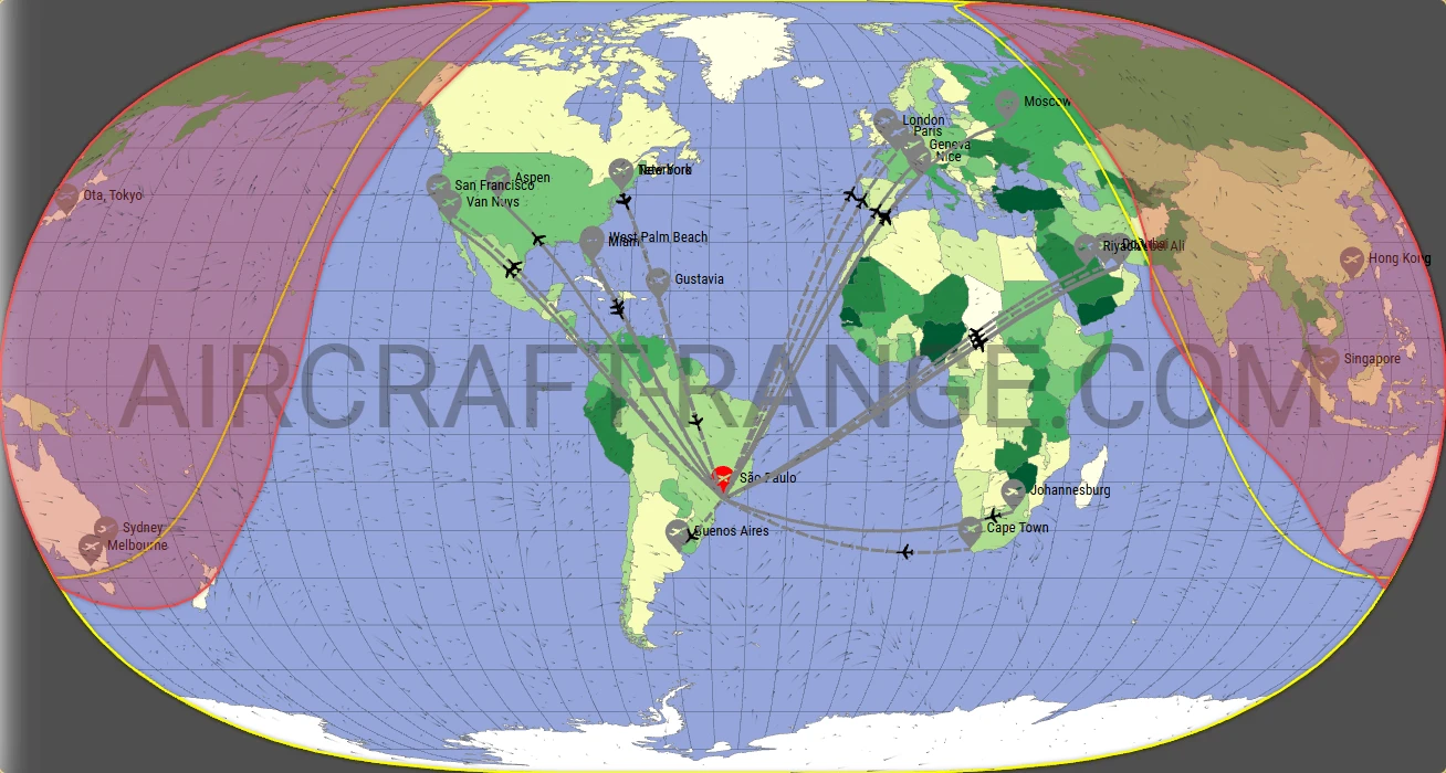 Gulfstream G650ER broker route map from São Paulo/Guarulhos–Governor André Franco Montoro International Airport (SBGR)