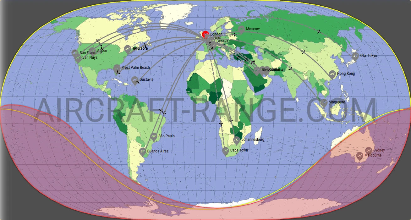 Gulfstream G700 broker route map from London City Airport (EGLC)